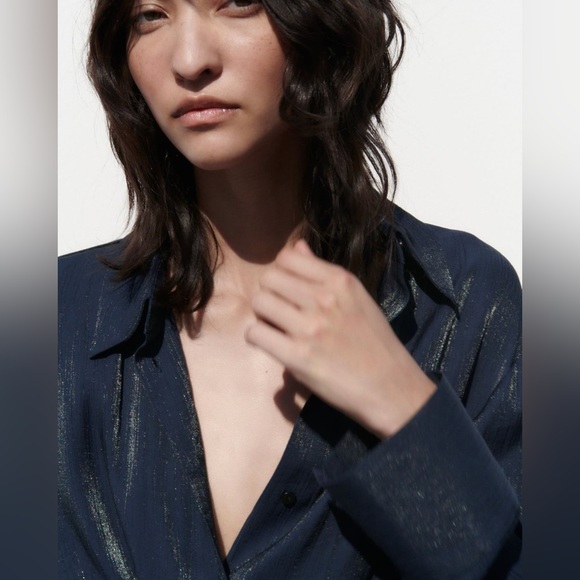 Zara Wrinkled Satin Effect Blouse - Picture 3 of 5